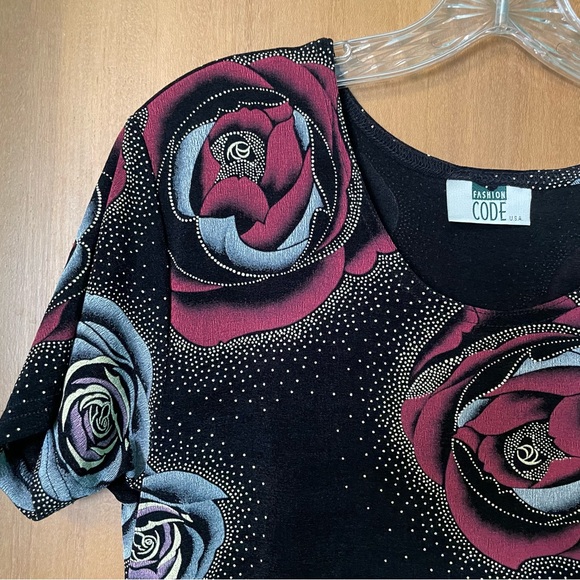 Fashion Code Rose Print Black Dress—- stretchy!! - Picture 7 of 8